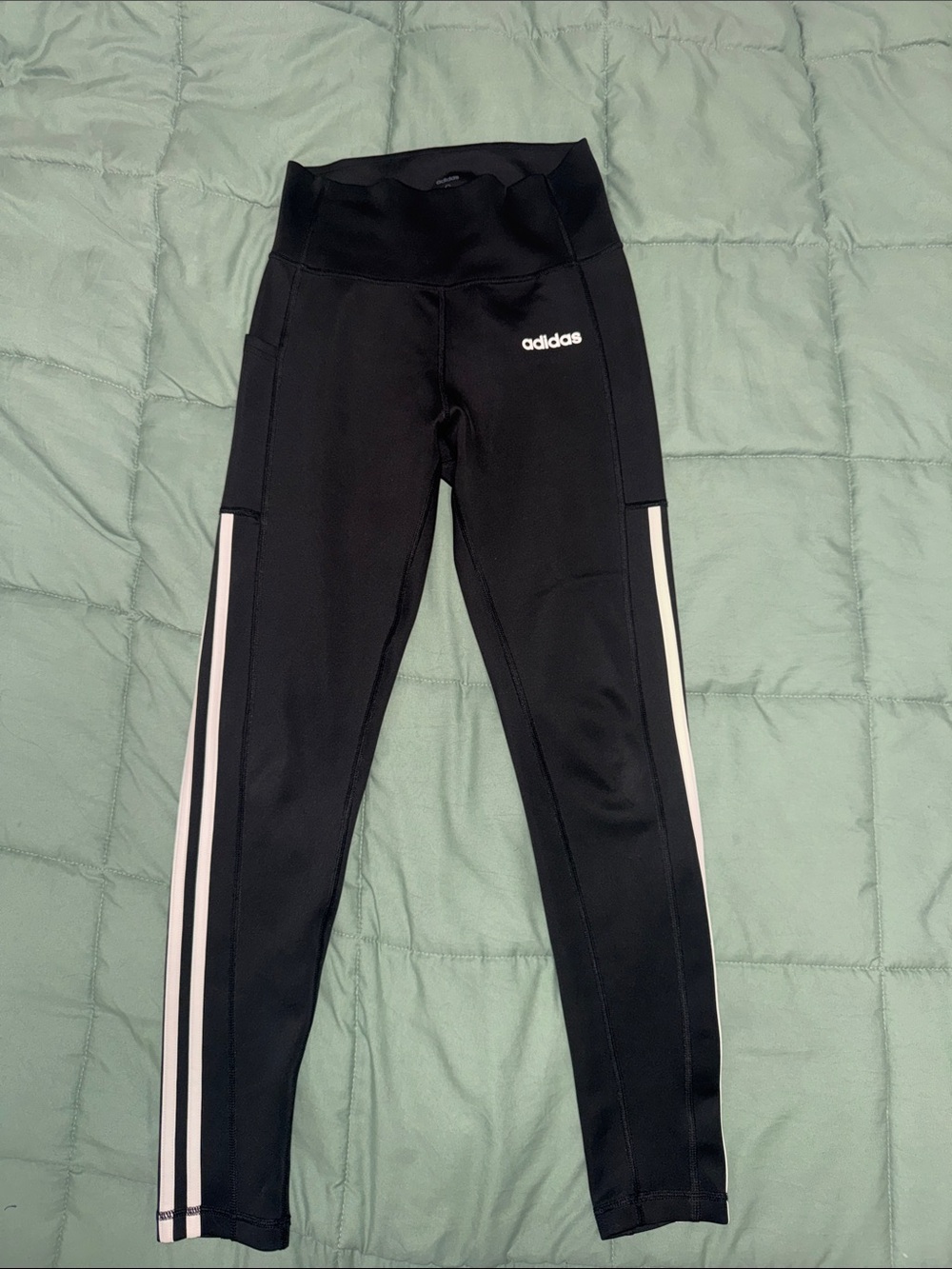 Adidas Women’s Black And White Striped Leggings With Pockets